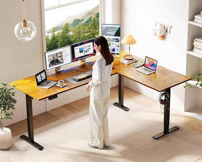 Casaottima 71 Inch Reversible Electric L Shaped Standing Desk, Height - Image 2