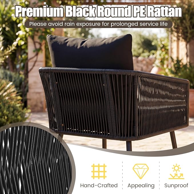 Tangkula 3 Pieces Patio Rattan Bistro Conversation Set, Outdoor All-Weather - Image 7