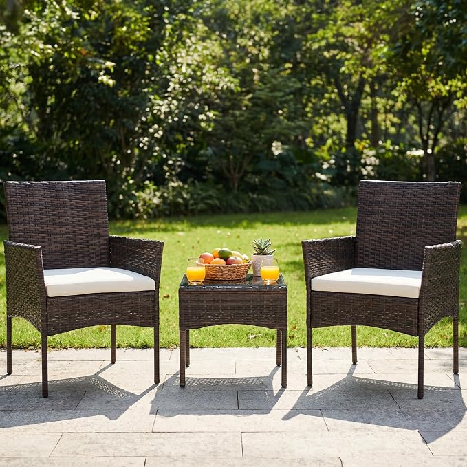 DUMOS 3 Piece Patio Furniture Set, All-Weather Outdoor Wicker Chairs - Image 2