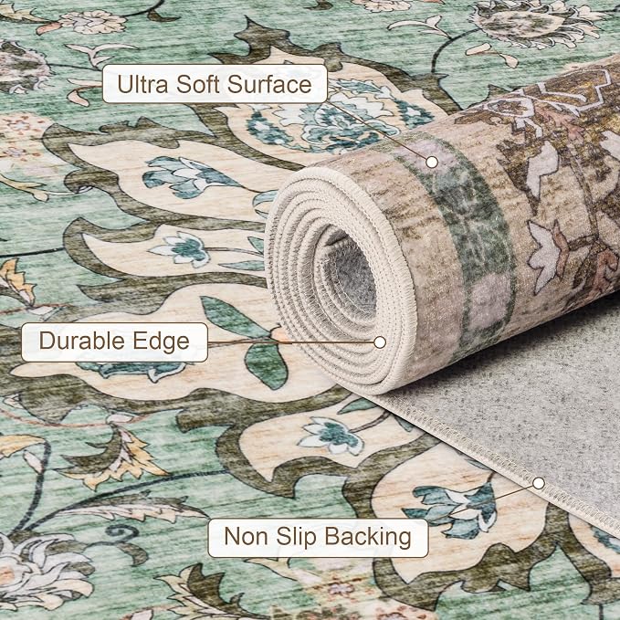 6x9 Area Rugs Living Room Rug: Washable Vintage Distressed Floral Rug No Slip - Image 7