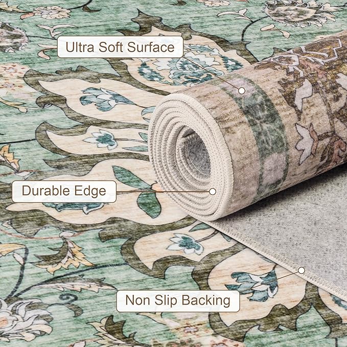 2x3 Area Rugs Living Room Rug: Washable Vintage Distressed Floral Rug No Slip - Image 7
