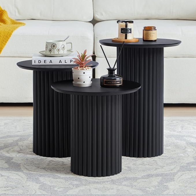 Bifins Round Nesting Coffee Table Set of 3, Mid Century Modern Fluted Coffee - Image 9