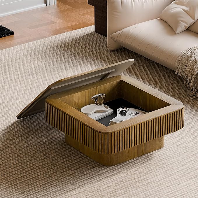 Square Coffee Table for Living Room, Fluted Drum Accent Tea Center Table - Image 5