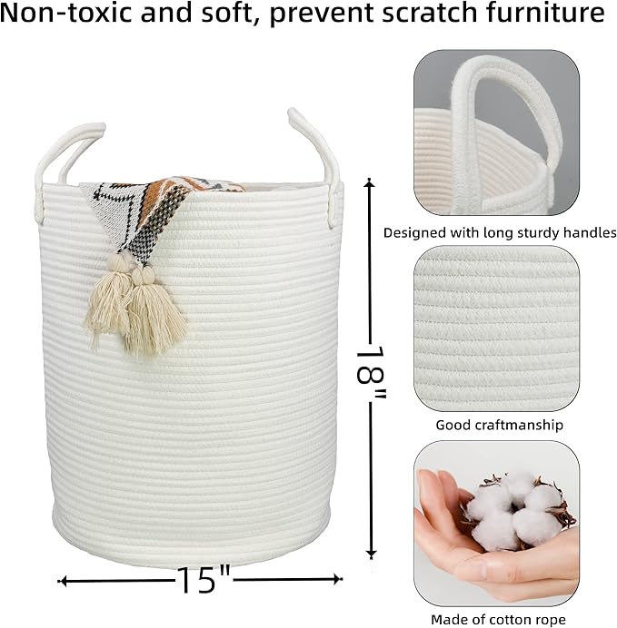 XUANGUO Cotton Rope Laundry Basket Hamper - Image 2