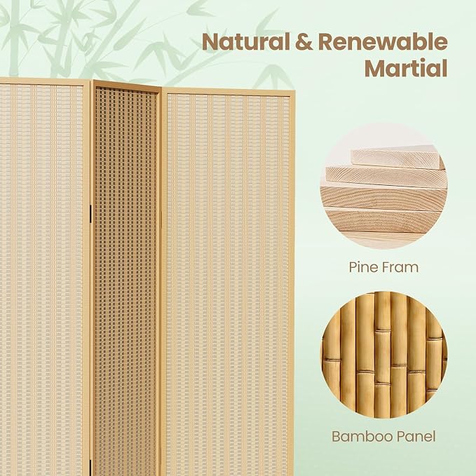 6 Panel Room Divider and Extra Wide Folding Privacy Screen, 94.5" W x 67" H - Image 3