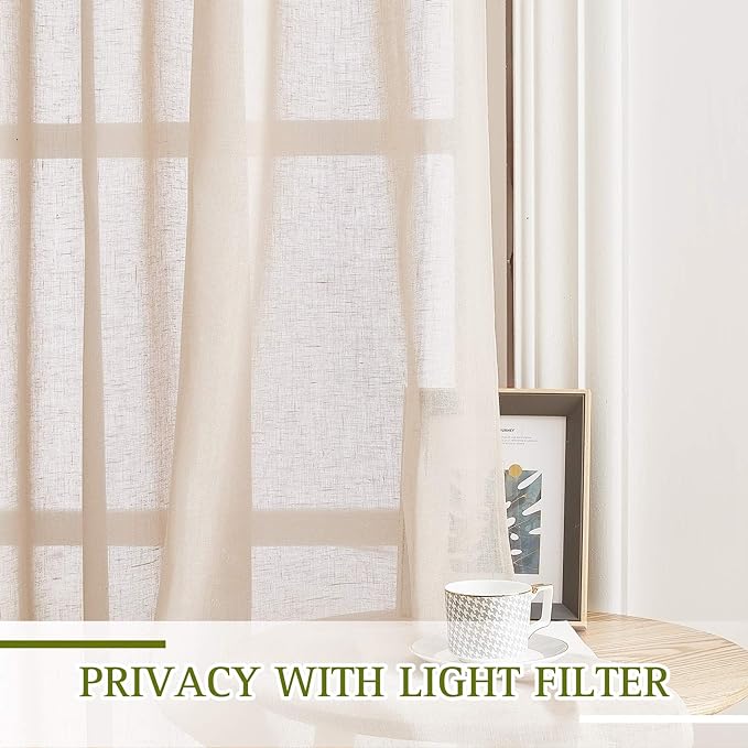 NICETOWN Beige Linen Curtains 63 inch Length 2 Panels, Grommet Flax Semi Sheer - Image 5