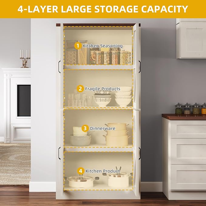 DWVO 66" Storage Cabinet, Tall Bookshelf Display Cabinet, 4 Shelves Curio - Image 7