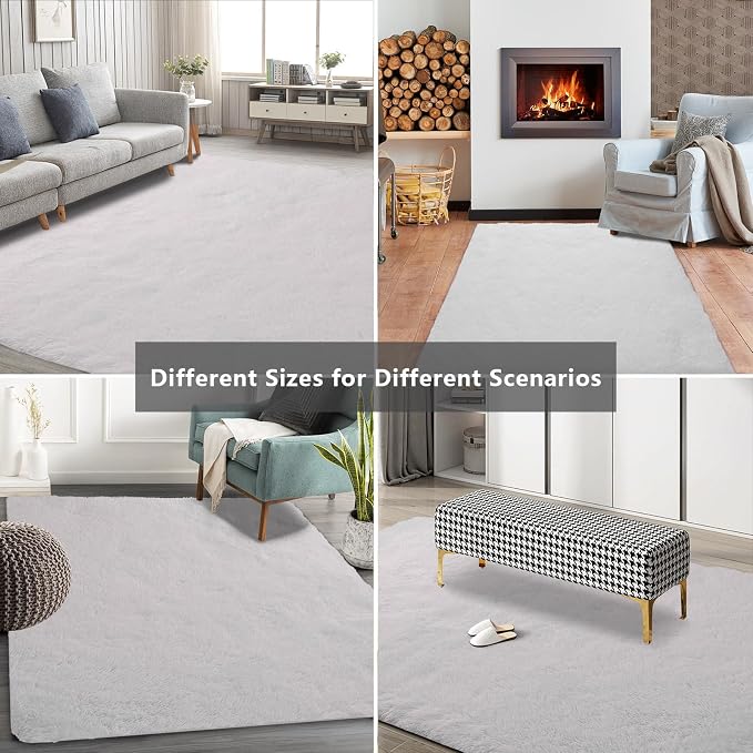 Shag Area Rugs for Bedroom Living Room, 6X9 Ultra Soft White Fluffy Area Rugs - Image 9