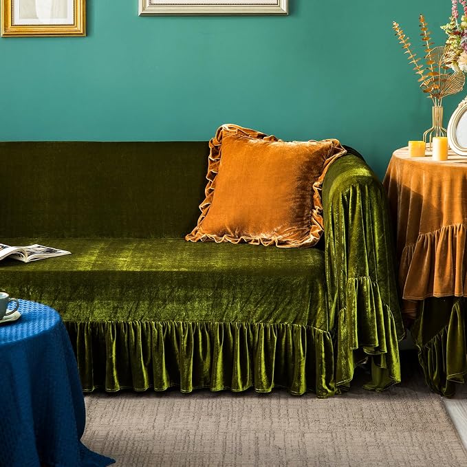 Polyester Sofa Cover Soft Decorative Luxurious Solid Exquisite Ruffle Trim - Image 3