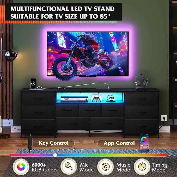 WLIVE 75.5" TV Stand for 65, 85 Inch TV, Dresser for Bedroom - Image 3
