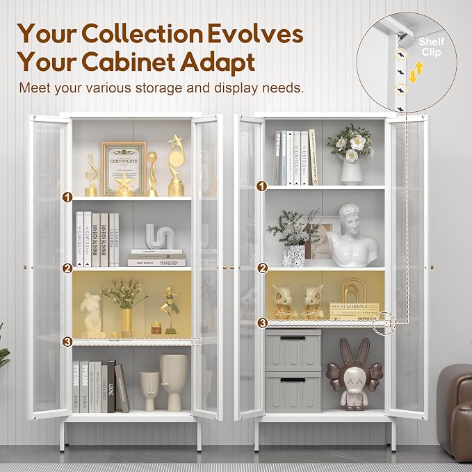 UNICOLY Display Cabinet with Glass Doors, Glass Display Cabinet 4-Tier - Image 4