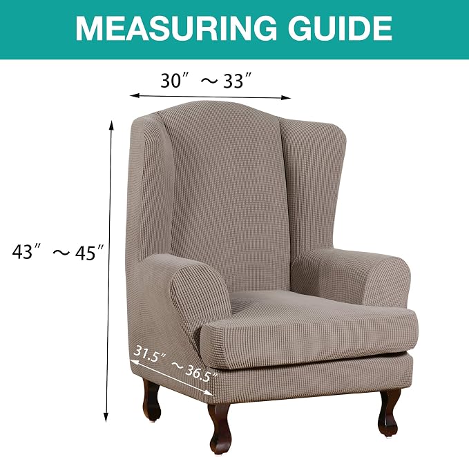 Turquoize Wingback Chair Covers 2 Piece Wing Chair Slipcover Stretch Slipcovers - Image 5