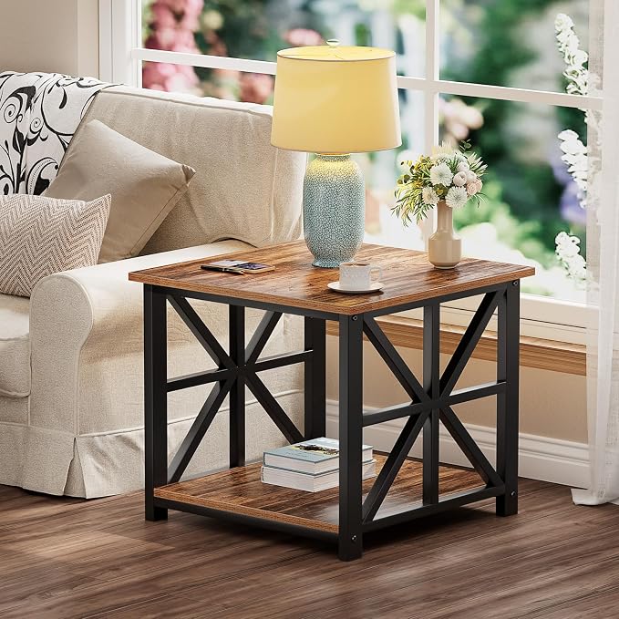 GreenForest End Table with 2-Tier Storage Shelf, 24 inch Large Side Table - Image 7