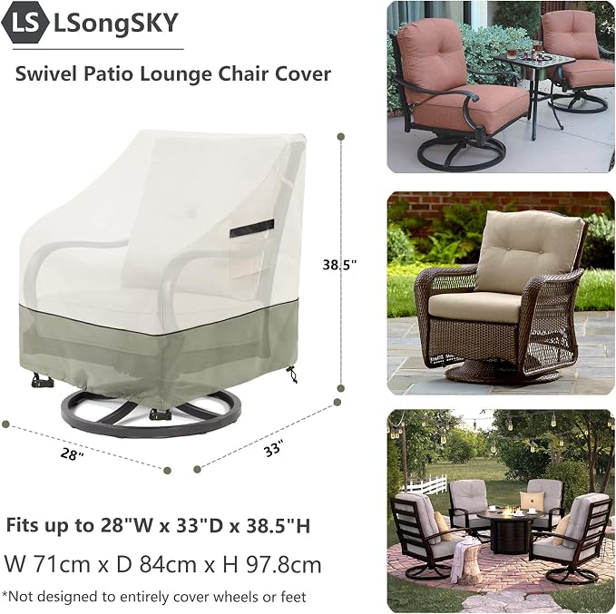 Outdoor Swivel Rocker Chair Cover 2 Pack, Patio Swivel Chair Covers - Image 3