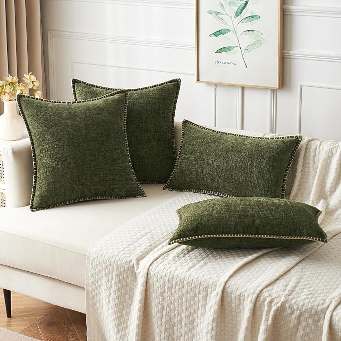 MIULEE Pack of 2 Couch Throw Pillow Covers 16x16 Inch Olive Green Farmhouse - Image 5