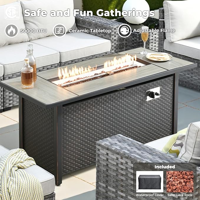 ovios 13 Pieces Patio Furniture Set, Outdoor Wicker Sectional Sofa - Image 7