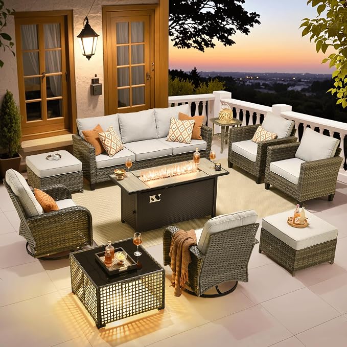 ovios 10 Pieces Patio Furniture Set, Outdoor Wicker Sofa Couch by OVIOS
