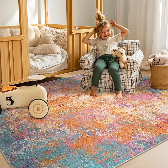 RELEANY Washable Area Rugs 9'x12' Non-Slip Modern Abstract Soft - Image 3