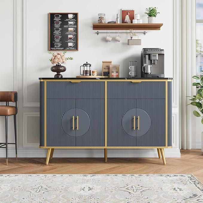 47.2" Buffet Storage Cabinet, Modern Fluted Coffee Bar Station by RNLRNL