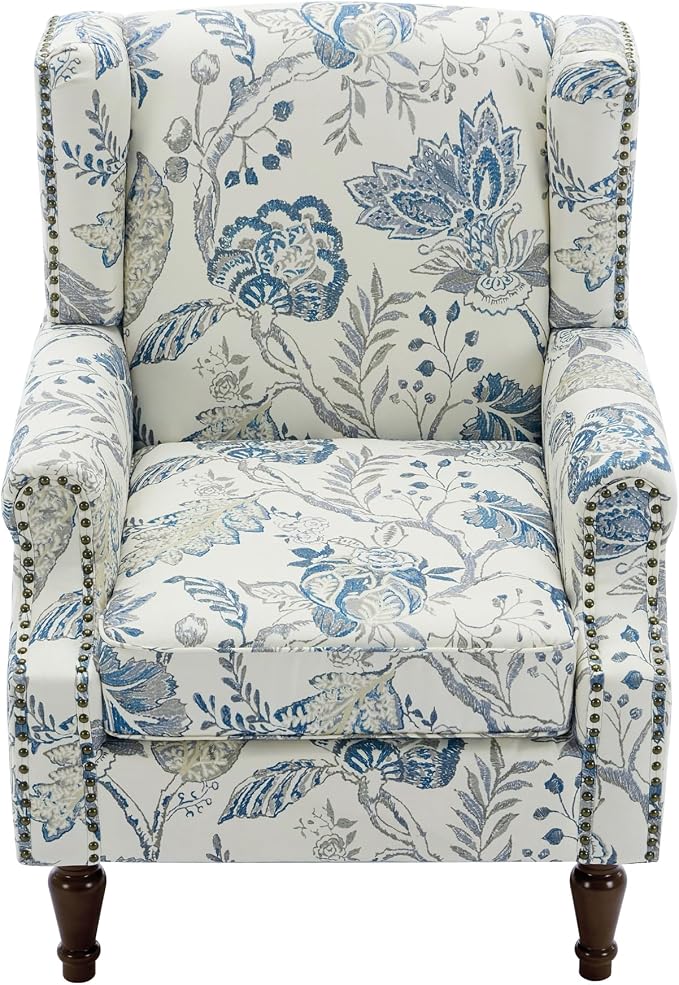 Pia Ricco Set of 2 Floral Accent Chairs, High Back Upholstered Armchairs - Image 6