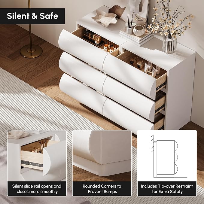 homary Modern 6 Drawers Dresser, 39.4" Wide Faux Leather Chest of Drawers - Image 3