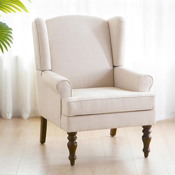 HUIMO Printed Wingback Accent Chair, Linen Upholstered High Back Armchair - Image 5