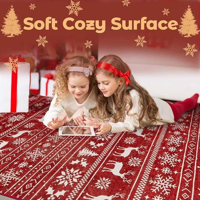 Christmas Rug 4x6 Washable Rugs, Boho Christmas Tree Snowflake Rug Non-Slip - Image 5