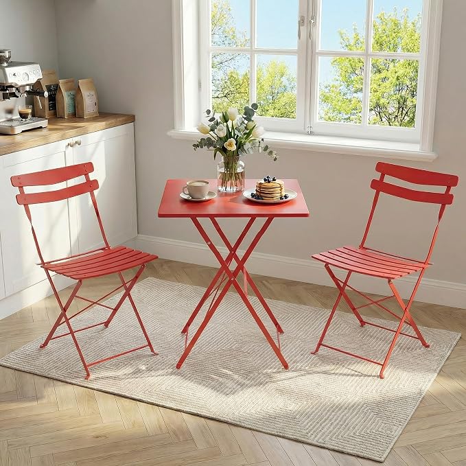GarveeLife 3 Piece Patio Bistro Set, Folding Patio Bistro Table and Chairs Set - Image 3