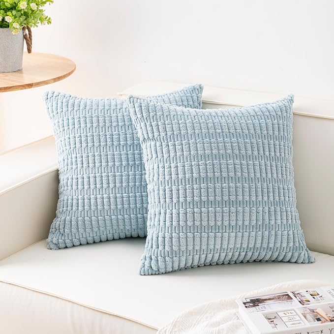 Pack of 2 Corduroy Decorative Throw Pillow Covers 20x20 Inch Soft Striped by Unknown