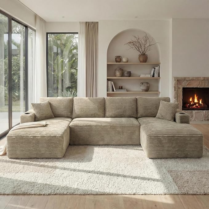 125 Inch Modular Sectional Sofa, Cloud Couch Oversized U Shaped Corduroy Sofa - Image 5