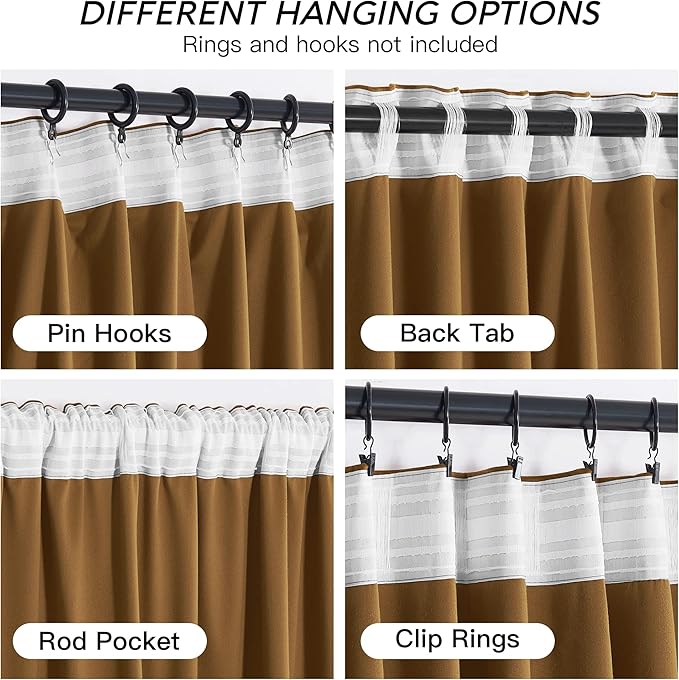 RYB HOME Brownish Gold Velvet Curtains 108 inch, Retro Vintage Room Darkening - Image 4