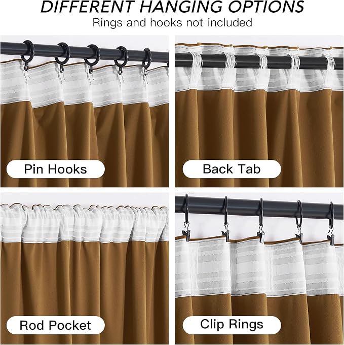 RYB HOME Gold Brown Velvet Curtains 84 inches - Image 4