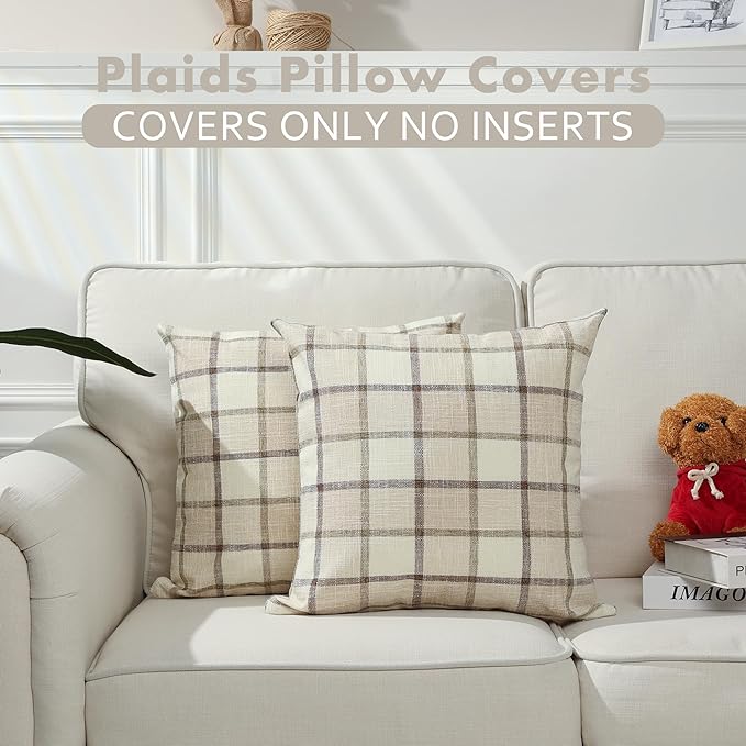 Stellhome Pack of 2 Linen Buffalo Check Decorative Throw Pillow Covers - Image 5