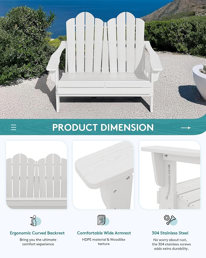 SERWALL 3 Pieces Patio Adirondack Bench Set, 2 Folding Adirondack Bench & 1 - Image 9