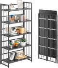 4NM No Assembly 5 Tiers Folding Bookshelf, 59.4" H Foldable Storage Shelves by 4NM