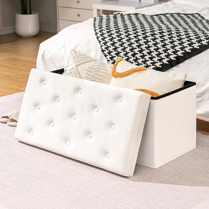 B FSOBEIIALEO Folding Storage Ottoman, Long Ottomans Shoes Bench, Velvet - Image 2