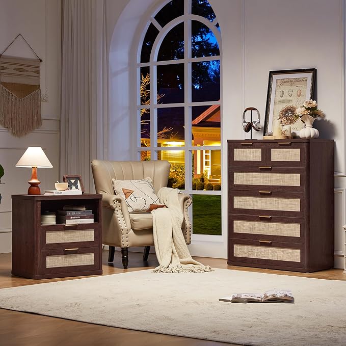 LEYAOYAO Dresser for Bedroom, Modern 6 Drawers Boho Rattan Dressers - Image 8
