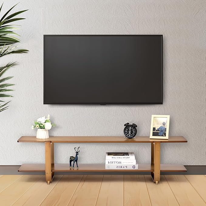HollyHOME Bamboo TV Stand with Storage - Image 8