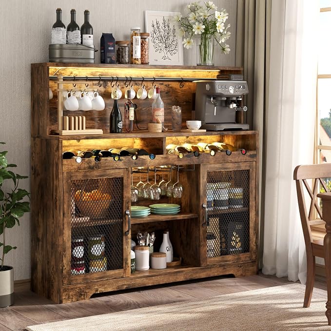 Loomie Wine Bar Cabinet with LED Light, Liquor Cabinet with Glass Holder - Image 5