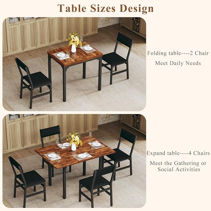 HUAHUU Dining Table Set for 4, Extendable Kitchen Table Cushion Chairs Set of 4 - Image 4