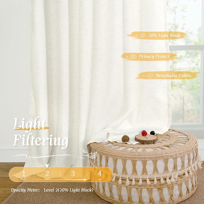 LAMIT Light Filtering Linen Curtains 54 Inches Long - Image 4