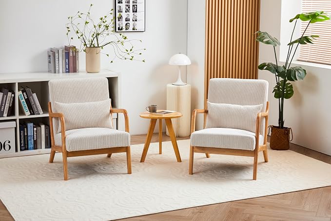 Mid Century Modern Accent Chair, Solid Wood Comfy Living Room Chair - Image 3