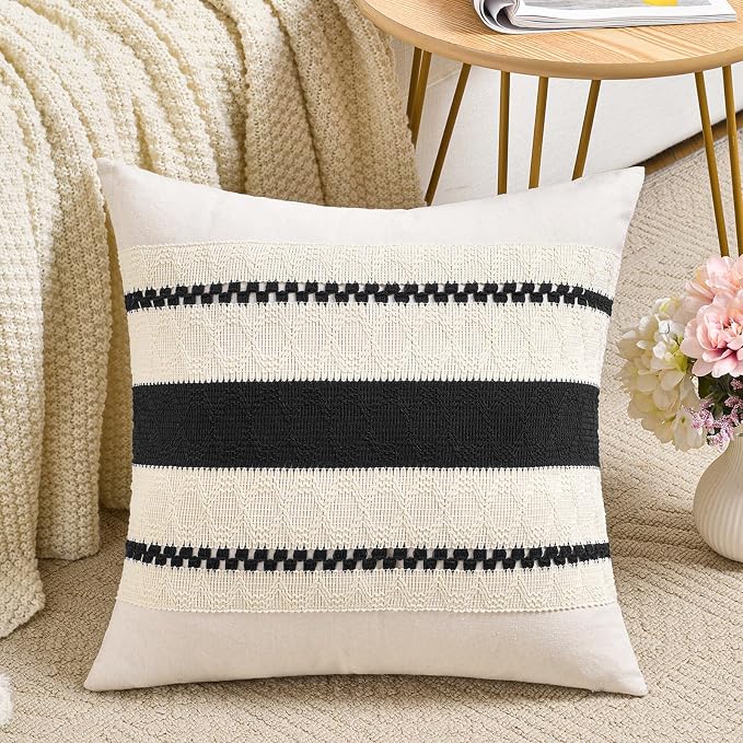Fancy Homi Set of 1 Boho Black Euro Decorative Throw Pillow Cover 26x26 Inch by Fancy+Homi