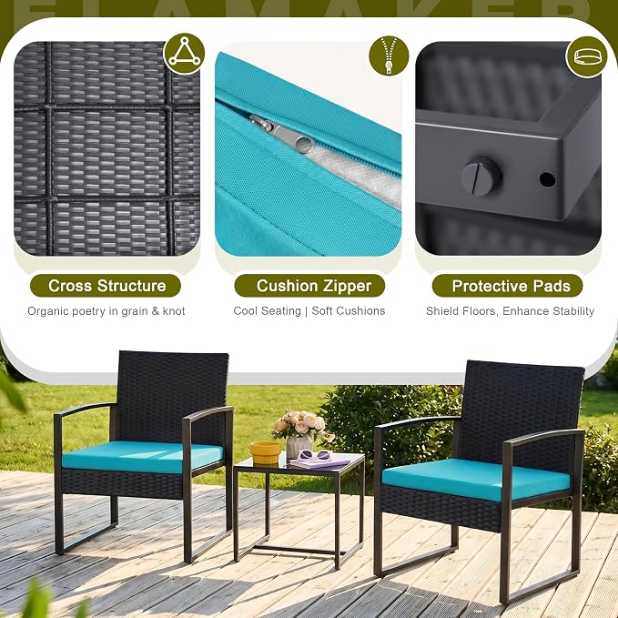 Flamaker Patio Set Outdoor Wicker Furniture, Modern Bistro Set - Image 5