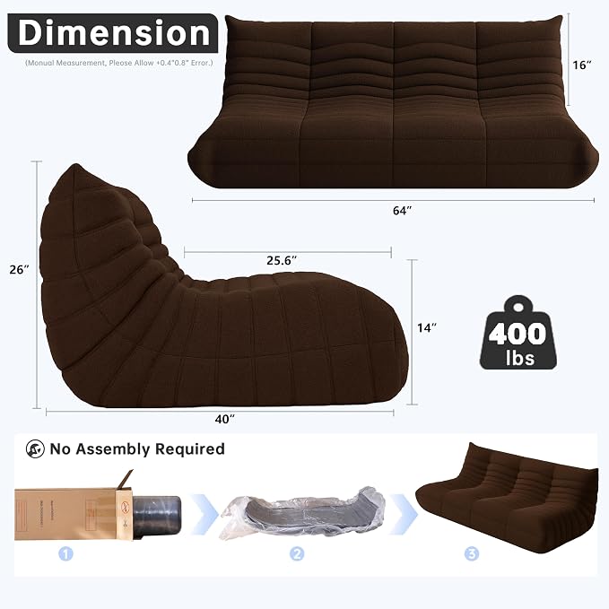 WHGBJA Bean Bag Chairs for Adults, BeanBag Reading Chair Memory Foam Couch - Image 2