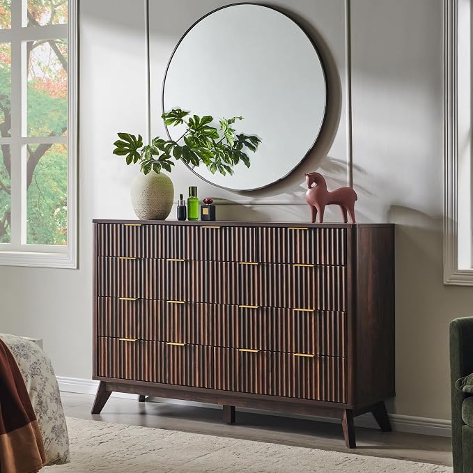 T4TREAM Fluted 9 Drawers Dresser, Curved Profile Design, Dresser TV Stand - Image 7