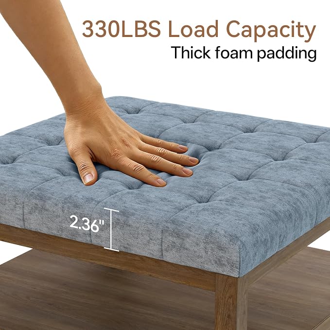ABHENG 31.5” Large Square Storage Ottoman, Upholstery Solid Rubberwood Coffee - Image 3
