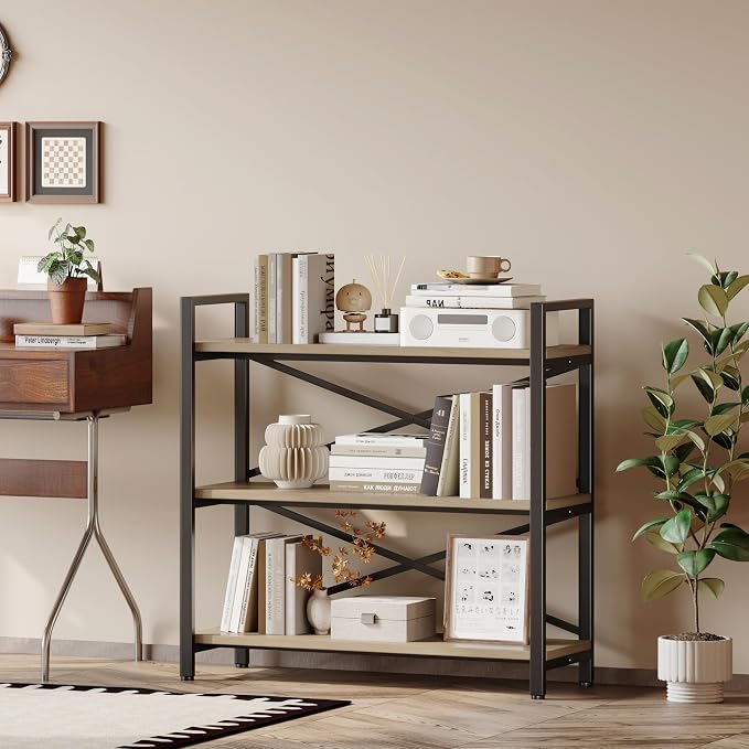 Homeiju 3 Tier Bookshelf 31.49" Width, Wood and Metal Etagere Bookcase - Image 6