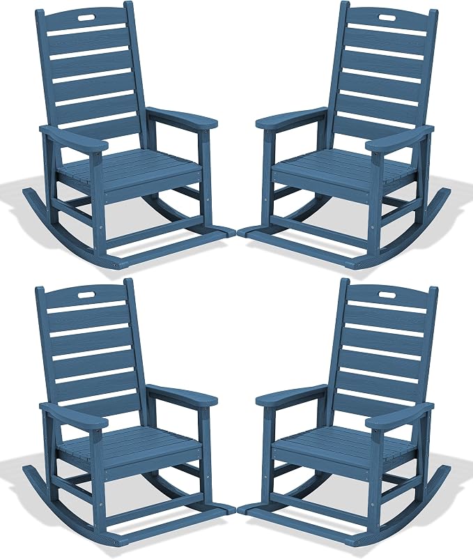 SERWALL Outdoor Rocking Chair Set of 4, Oversized HDPE Patio Rocking Chair by SERWALL
