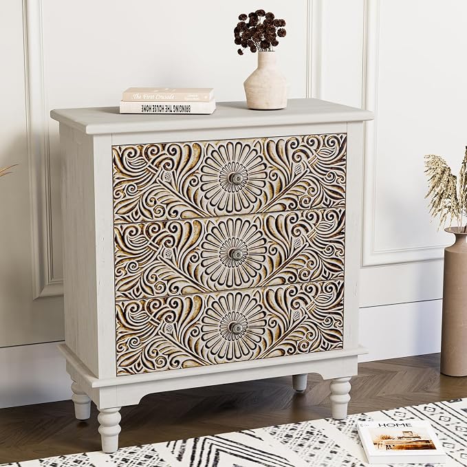 HOMPUS Nightstands Set of 2, Night Stand w Flower Pattern, Bedside Table Set of - Image 4